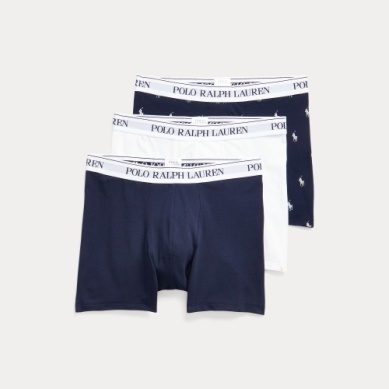 Ralph Lauren Boxer (long) Heren 3-Pack, Effen-logo