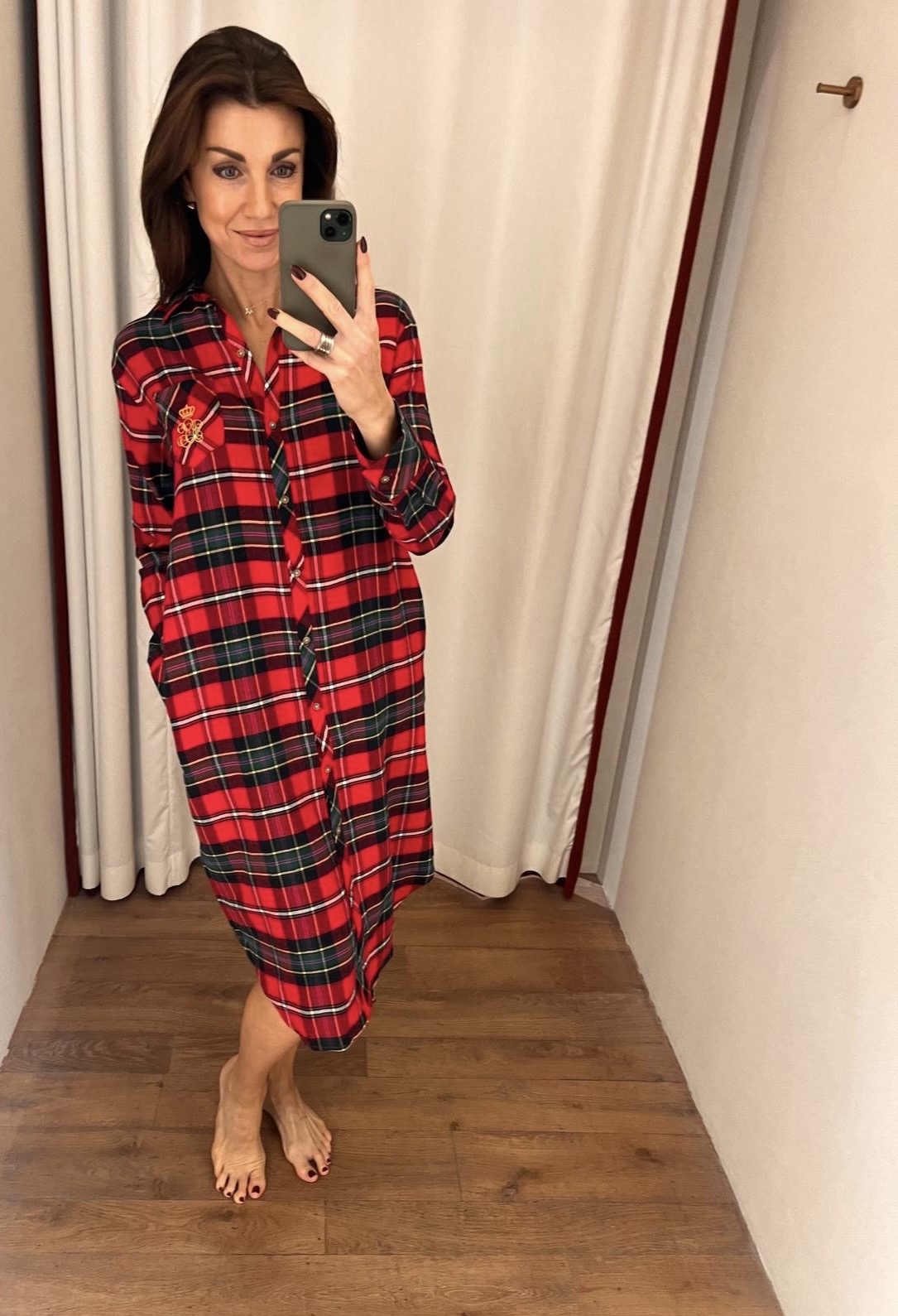 Ralph Lauren Slaapkleed lang flanel ruit doorknoop