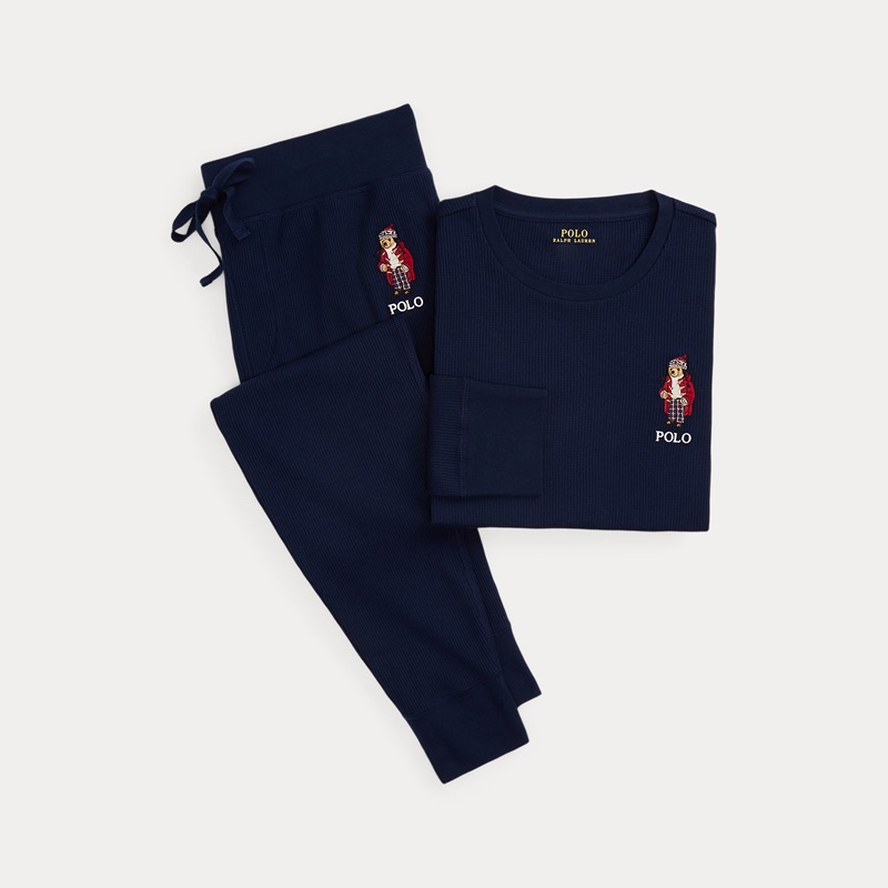 Ralph Lauren Herenpyjama gewafeld met Polo beer